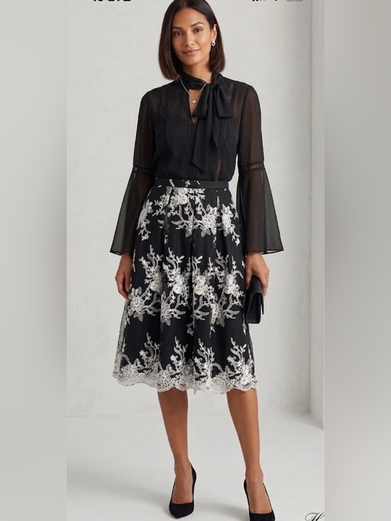 Adrianna Papell Dresses & Skirts - Adrianna Papell embroidered black and white lace skirt